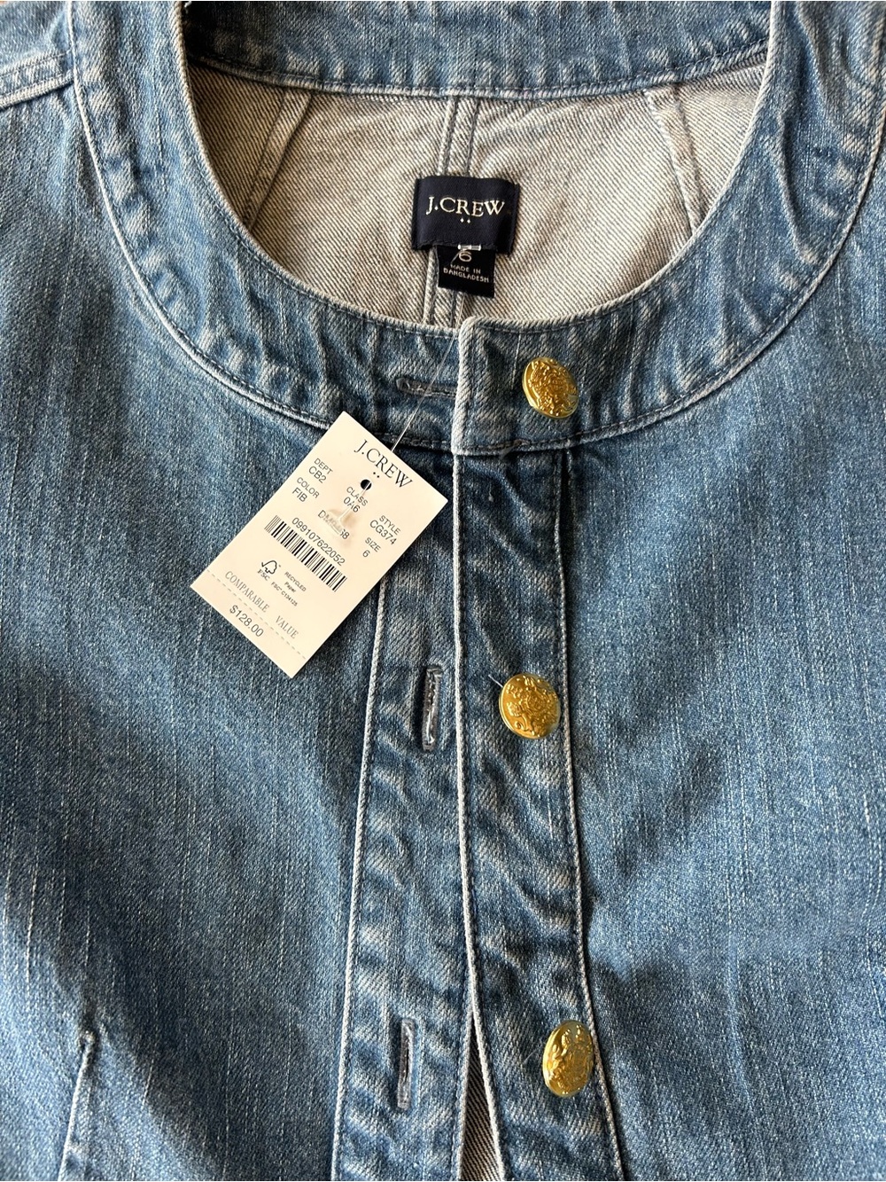 NWT $128 J.Crew Factory Denim Lady Jacket jean gold buttons women sz 6 - Picture 5 of 5